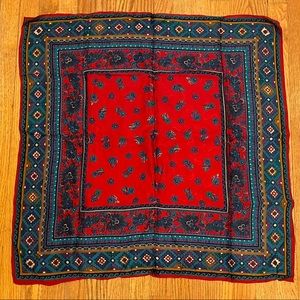 Carole Little Retro Pattern Teal and Red Square Silk Scarf